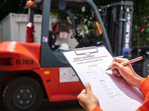 Professional forklift inspection in Lahore by CEAF TECH checking industrial forklifts for safety, performance, and compliance.